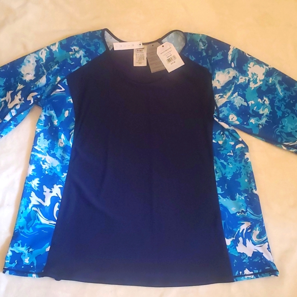 Women's Loose Fit Margaux Swim Top, Size 2X, Blue